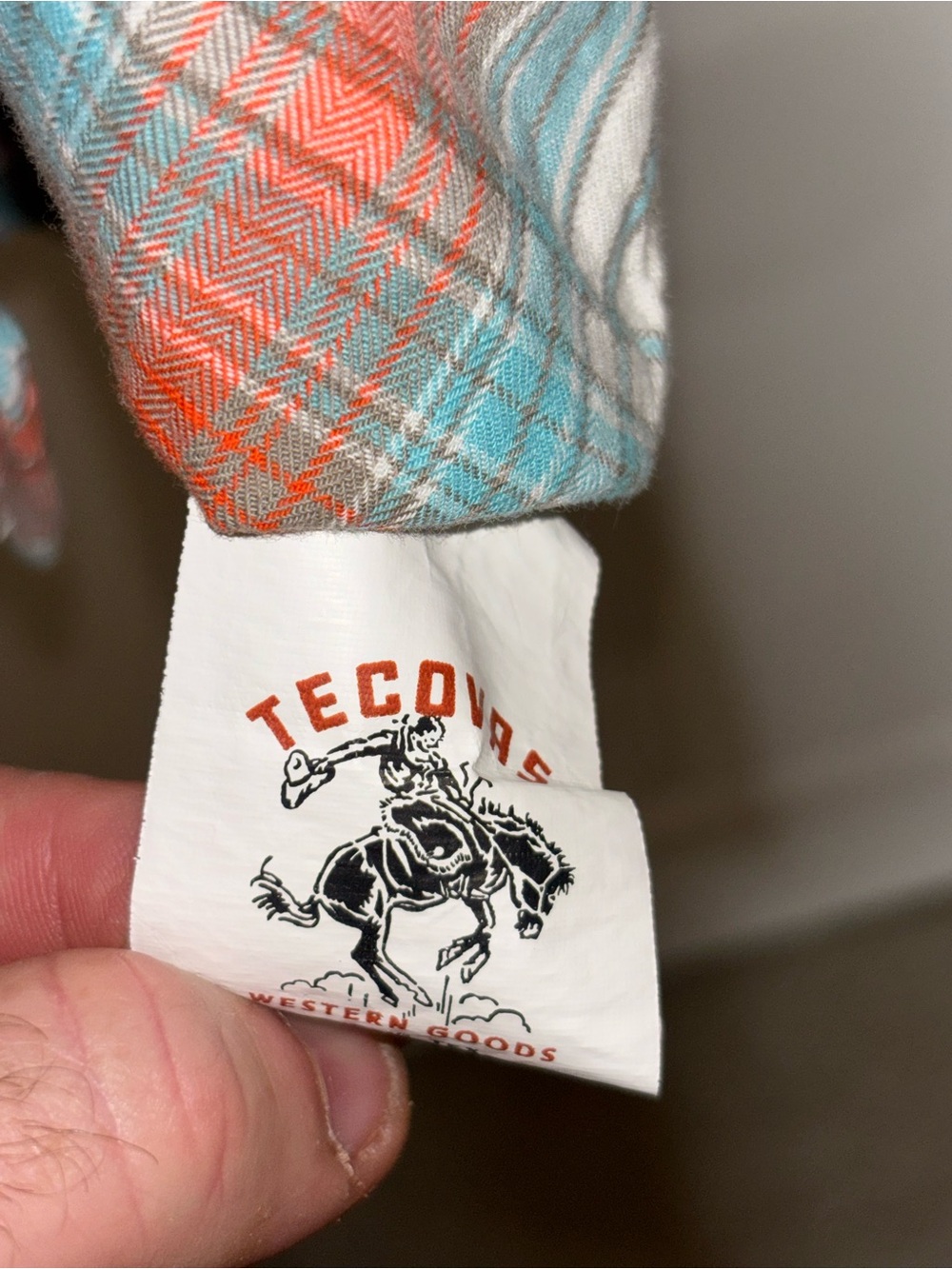 Tecovas Shirt Mens Small Orange Blue Plaid Western Pearl Snap Long Sleeve - Picture 8 of 10